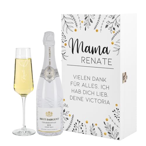 Herz & Heim® Mama Geschenk-Set mit Brut Dargent Chardonay ICE Demi Sec 0,75l inkl. Sektglas mit Gravur von Herz & Heim