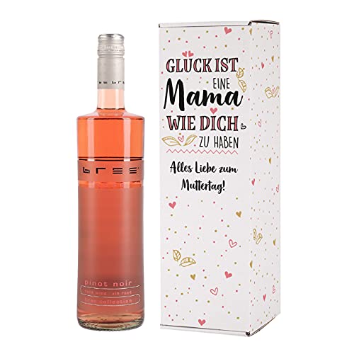 Herz & Heim® Muttertagsgeschenk Bree Wein auswählbar (1 x 0,75l) Rosé, Glück ist eine Mama wie dich zu haben von Herz & Heim