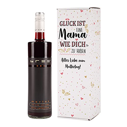 Herz & Heim® Muttertagsgeschenk Bree Wein auswählbar (1 x 0,75l) Rot, Glück ist eine Mama wie dich zu haben von Herz & Heim