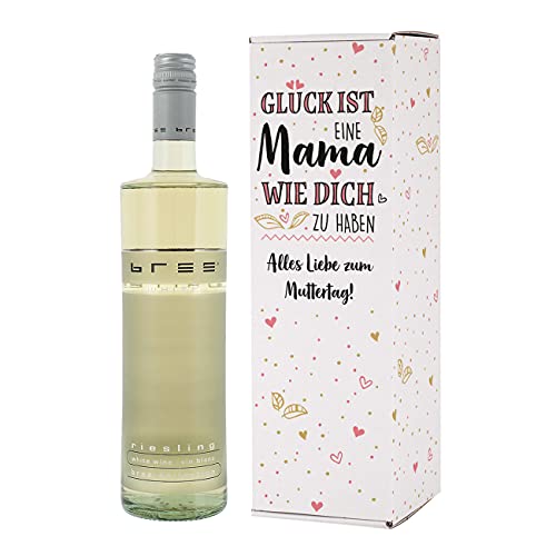 Herz & Heim® Muttertagsgeschenk Bree Wein auswählbar (1 x 0,75l) Weiß, Glück ist eine Mama wie dich zu haben von Herz & Heim