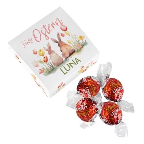 Herz & Heim® Personalisierte Geschenkverpackung mit 4 Pralinen/Kleine Aufmerksamkeit (Ostern 2 Hasen) von Herz & Heim