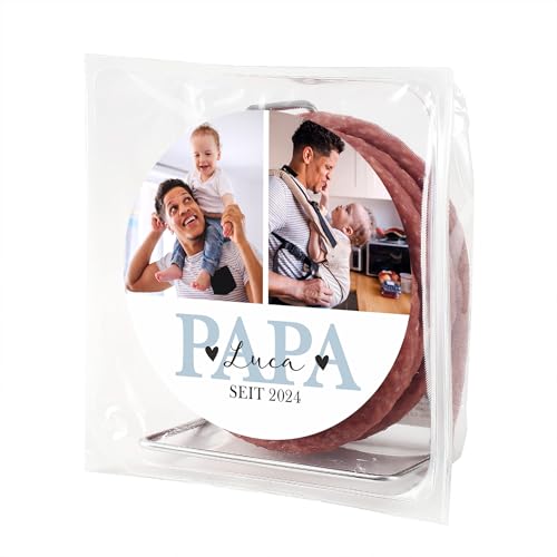 Herz & Heim® Personalisierte Salami Kabeltrommel – Geschenk mit 2 Fotos, Name & Wunschtext – Witzige Überraschung für Papa & Opa – Individuell bedruckt – Lustige Geschenkidee (Papa) von Herz & Heim