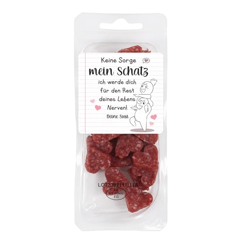 Herz & Heim® Personalisierte Salamiherzen – Wurstherzen als Geschenk – Lustige Snack-Idee für Valentinstag & Jahrestag – Mit Wunschtext auf Verpackung – Originelle Liebesbotschaft für Männer & Frauen von Herz & Heim