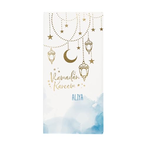 Herz & Heim® Personalisierte Schokoladentafel – Ramadan Kareem & Eid Mubarak – Geschenk mit Wunschname – Edle Schokolade in stilvoller Verpackung (100g, Ramadan Kareem) von Herz & Heim