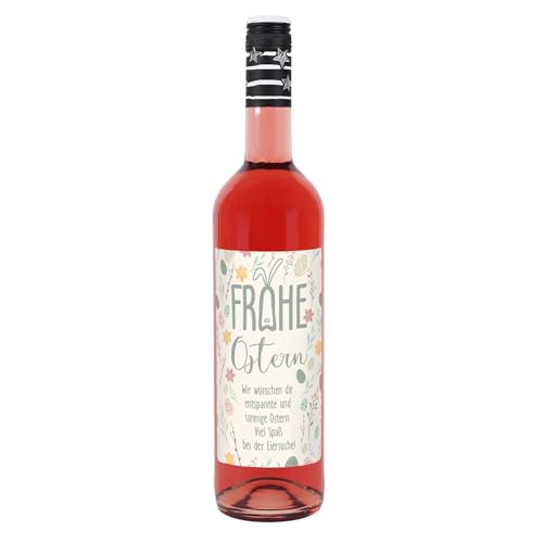 Herz & Heim® Personalisierter Osterwein – Rotwein, Weißwein oder Rosé mit Wunschtext – Oster-Motive – Weinflasche mit personalisiertem Etikett (Ostern Pastellfarben, 0,75 Liter, Rosé) von Herz & Heim