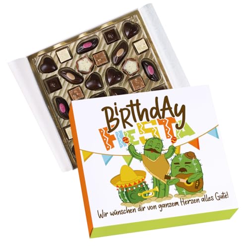 Herz & Heim® Pralinen-Geschenkbox "Birthday Fiesta" mit Wunschtext, 32 alkoholfreie Pralinen von Herz & Heim