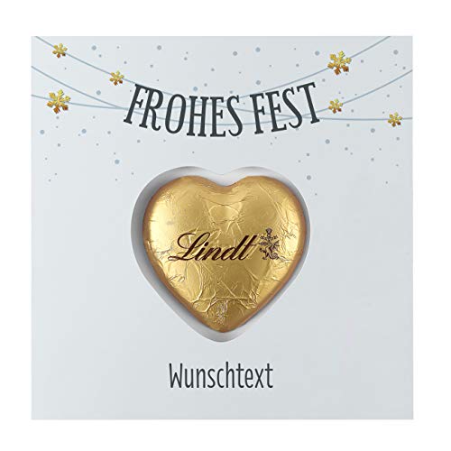 Herz & Heim® Pralinen zu Weihnachten - Süße Grüße - Grußkarte inkl. Lindt Schokoladen-Herz mit Wunschnamen Frohes Fest von Herz & Heim