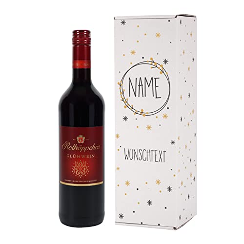 Herz & Heim® Rotkäppchen Glühwein Rot 0,75l in Geschenkverpackung - verschiedene Motive Kranz mit Sternen und Wunschname von Herz & Heim