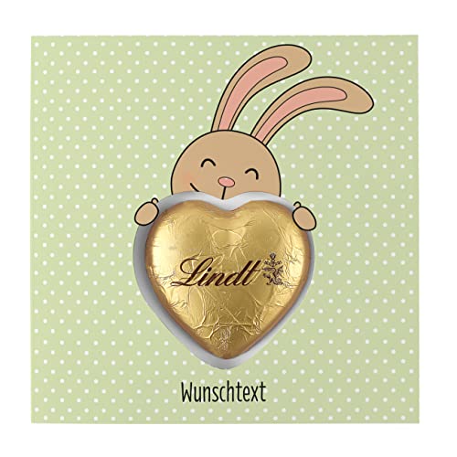 Herz & Heim® Süße Ostergrüße - Grußkarte inkl. Lindt Schokoladen-Herzen Osterhase mit Ihrem Wunschtext von Herz & Heim