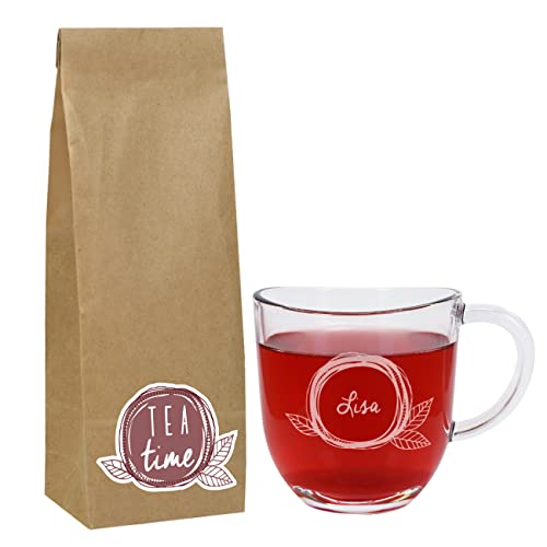 Herz & Heim® Teegeschenk mit gravierter Leonardo Napoli Glastasse und einem Früchtetee Tea Time von Herz & Heim