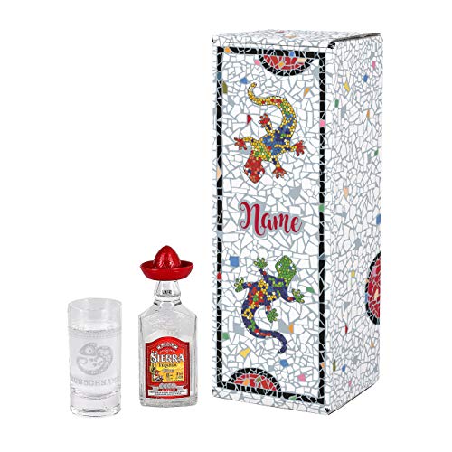 Herz & Heim® Tequila Geschenk Set mit graviertem Schnapsglas und 0,05 l Sierra Tequila Silver in Geschenkverpackung von Herz & Heim