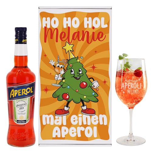 Herz & Heim® Weihnachts-Geschenkset Ho Ho Ho mit 0,7l Aperol und gravierten Glas (Hol mal einen Aperol) von Herz & Heim