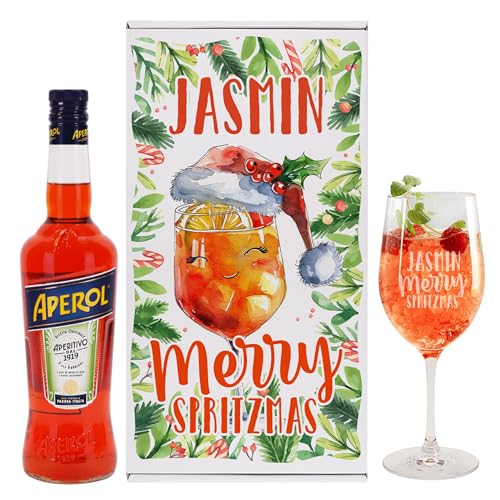 Herz & Heim® Weihnachts-Geschenkset Merry Spritzmas mit 0,7l Aperol und gravierten Glas (Aperol) von Herz & Heim