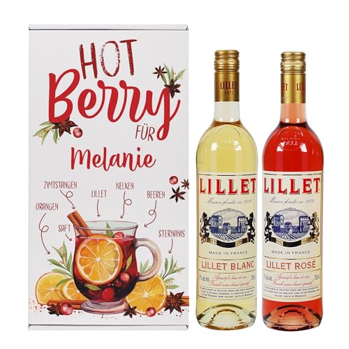 Herz & Heim® weihnachtliches Lillet Geschenkset mit 2 Flaschen und personalisierter Geschenkbox (Hot Berry) von Herz & Heim