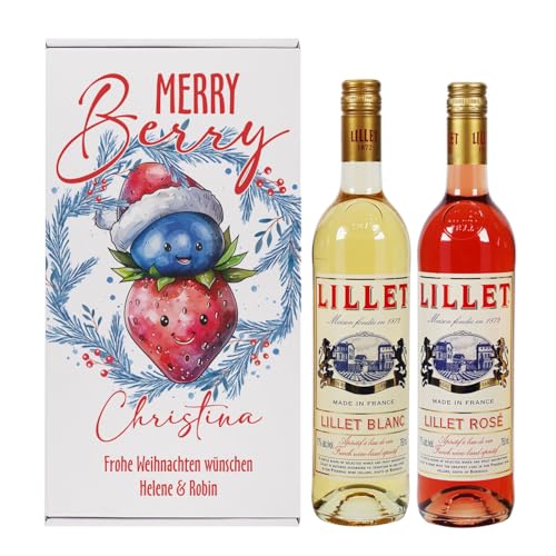 Herz & Heim® weihnachtliches Lillet Geschenkset mit 2 Flaschen und personalisierter Geschenkbox (Merry Berry) von Herz & Heim