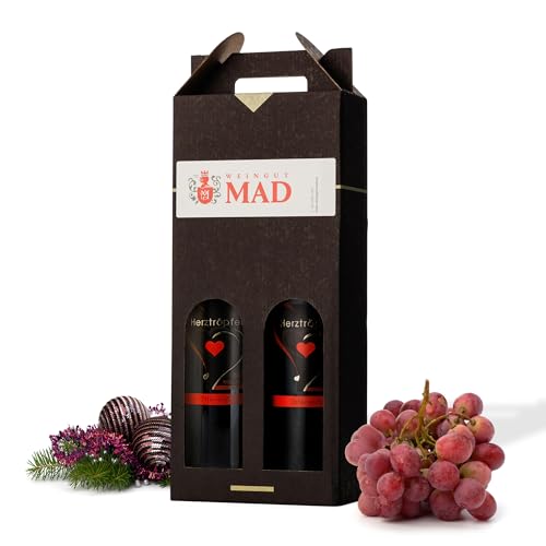 Weingut MAD Wein-Geschenk-Set 'Herztröpferl' | 2x Rot-Wein halbtrocken I Geschenke für Wein-Liebhaber | Wein-Geschenke für Frauen & Männer | Wein-Präsent von Herztröpferl