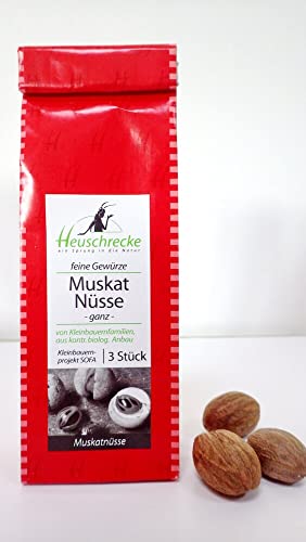 Heuschrecke Muskatnüsse ganz nur große, 3 Stück, Bio Gewürz, 10 g von Heuschrecke