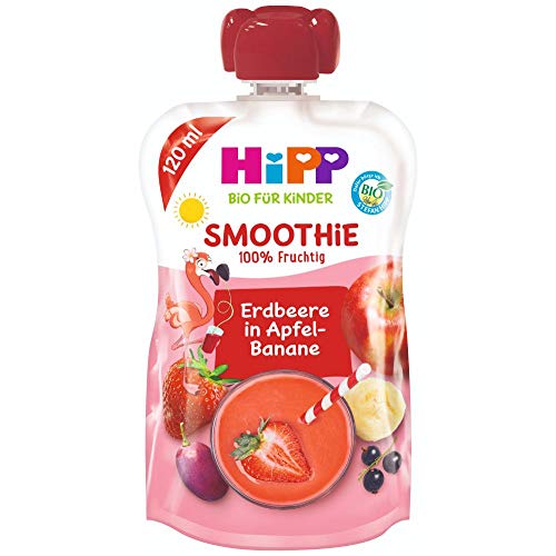 HiPP Smoothie Mix im Quetschbeutel, Rote Früchte in Apfel-Banane, 100% Bio-Früchte ohne Zuckerzusatz, 6 x 120 ml Beutel von HiPP