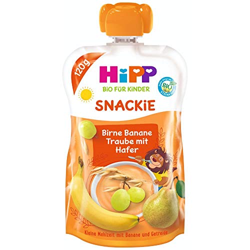 HiPP Sportsfreund Quetschbeutel (Birne-Banane-Traube mit Hafer, 100% Bio-Früchte ohne Zuckerzusatz) 6 x 120 g Beutel von HiPP