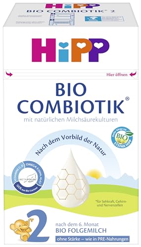 HiPP 2 Bio Combiotik (4 x 600g), Folgemilch nach dem 6. Monat, ohne Stärke, mit natürlichen Milchsäurekulturen, Vitamine C und D, GOS, Omega-3 (DHA, ALA), in bester Bio-Qualität von HiPP