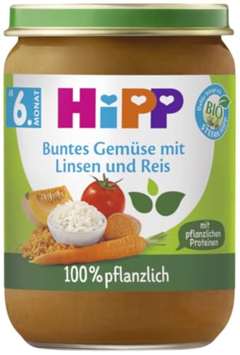 HiPP Bio Buntes Gemüse mit Linsen und Reis, 190g, 6er Pack (6x190g) von HiPP