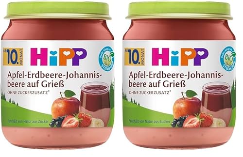 HiPP Bio Dessert Apfel-Erdbeere-Johannisbeere auf Grieß, 6 x 200g (Packung mit 2) von HiPP