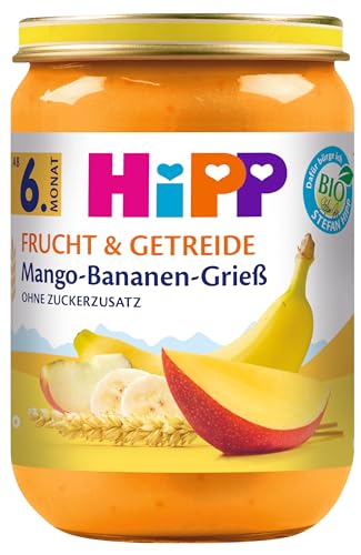 HiPP Bio Frucht & Getreide Mango-Bananen-Grieß, 6er Pack (6 x 190g) von HiPP