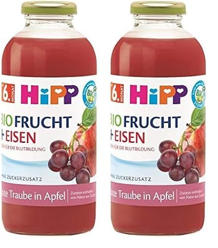 HiPP Bio-Fruchtsaft-Getränke +, Rote Traube in Apfel mit Eisen, 500 ml (Packung mit 2) von HiPP