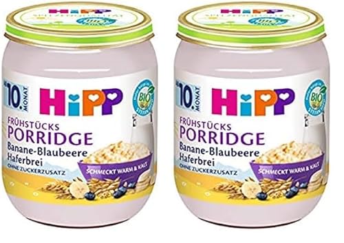 HiPP Bio Frühstücks-Porridge, Banane-Blaubeere Haferbrei, ohne Zuckerzusatz, 6 x 160g (Packung mit 2) von HiPP