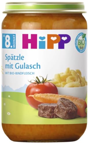 HiPP Bio Menüs ab 8. Monat Spätzle mit Gulasch, 220g, 6er Pack (6x220g) von HiPP