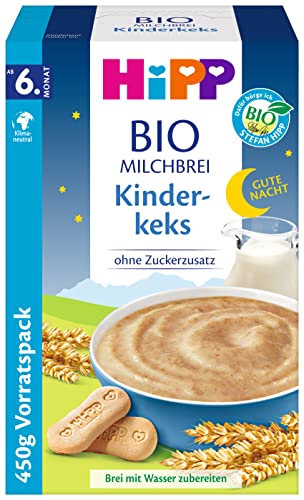 HiPP Bio-Milchbreie ohne Zuckerzusatz, Gute-Nacht-Brei Kinderkeks, Vorratspackung (4x450g) von HiPP