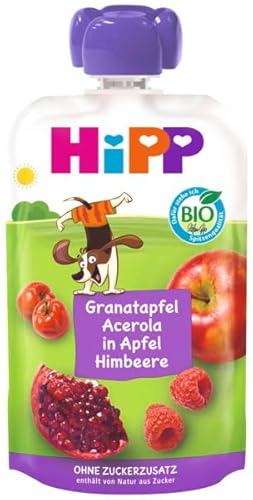 HiPP Bio für Kinder HiPPiS Frucht Plus Granatapfel-Acerola in Apfel-Himbeere - Ben Beagle, 100g; 8er Pack (8x100g) von HiPP