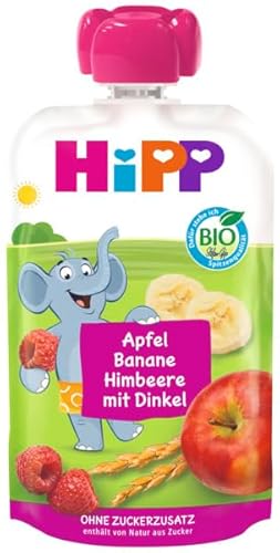 HiPP Bio für Kinder HiPPiS mit Vollkorn Apfel Banane Himbeere mit Dinkel - Eddi Elefant 100g; 8er Pack (8x100g) von HiPP