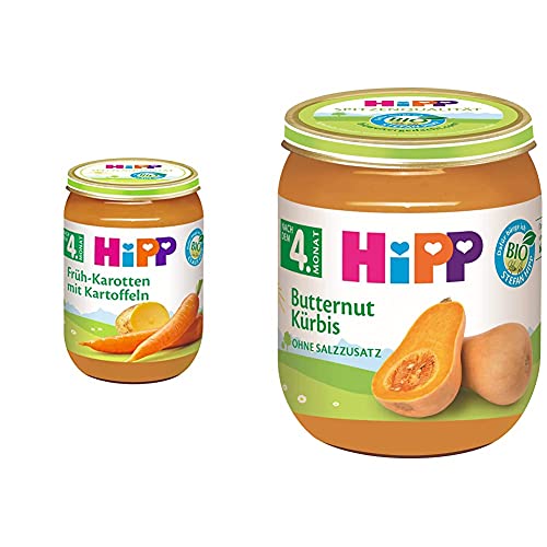 HiPP Früh-Karotten mit Kartoffeln Bio, 6er Pack (6 x 190 g) & Bio Gemüse Reiner Butternut-Kürbis, 6er Pack (6 x 125 g) von HiPP