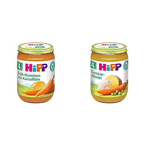 HiPP Früh-Karotten mit Kartoffeln Bio, 6er Pack (6 x 190 g) & Gemüse-Allerlei Bio, 6er Pack (6 x 190 g) von HiPP