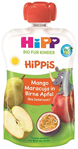 HiPP HiPPiS Quetschbeutel, Mango-Maracuja in Birne-Apfel, 100% Bio-Früchte ohne Zuckerzusatz, 6 x 100 g Beutel von HiPP