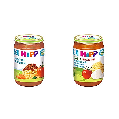 HiPP Spaghetti Bolognese, 6er Pack (6 x 220 g) & Pasta Bambini - Spaghetti mit Tomaten und Mozzarella, 6er Pack (6 x 220 g) von HiPP