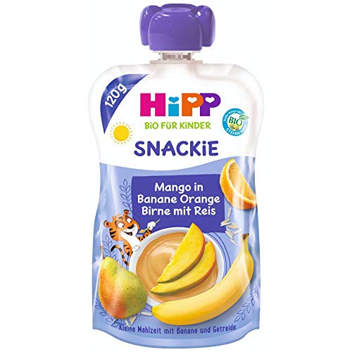HiPP Sportsfreund Quetschbeutel (Mango in Banane-Orange-Birne mit Reis, 100% Bio-Früchte ohne Zuckerzusatz) 6 x 120 g Beutel von HiPP