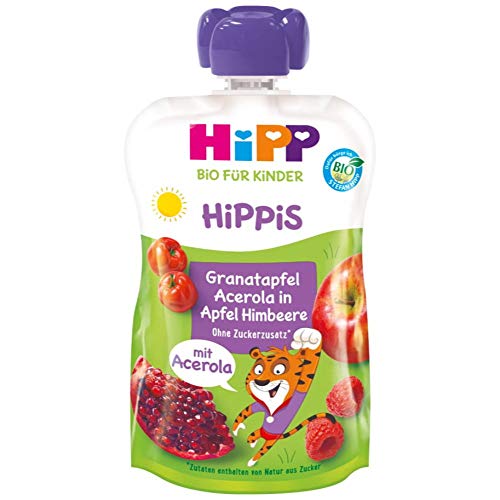 HiPP Super-HiPPiS Quetschbeutel, Granatapfel-Acerola in Apfel-Himbeere, 100% Bio-Früchte ohne Zuckerzusatz, 6 x 100 g Beutel von HiPP