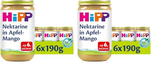 HiPP für kleine Feinschmecker, Nektarine in Apfel-Mango, ohne Zuckerzusatz, 6 x 190g (Packung mit 2) von HiPP