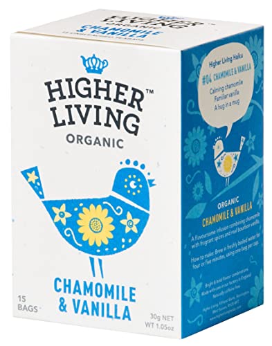 Higher Living Kamille & Vanille Bio Kräuterteemischung, 15 Teebeutel, 4er Pack (4 x 30 g) von Higher Living