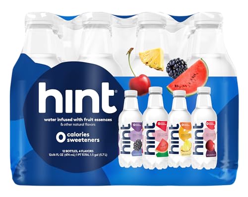 Hint Wasser mit Früchten, Sortimentspackung, Kirsche, Wassermelone, Ananas, Brombeere, 400 ml (12 Stück) von Hint