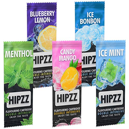 5 verschiedene Aromakarten Probier-Set | Jeweils 1x in Menthol, 1x Ice Mint, 1x Blueberry Lemon, 1x Ice Bonbon und 1x Candy Mango | Macht aus jeder Schachtel eine Menthol Variante von Hipzz