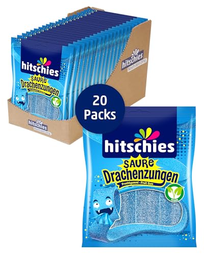 hitschies Saure Drachenzungen Blau - Fruchtig-saure Fruchtgummis in Blau - Sorte: Blaue Himbeere - Drachenstarkes Kauvergnügen - Vegan - 20 x 125g von hitschie's