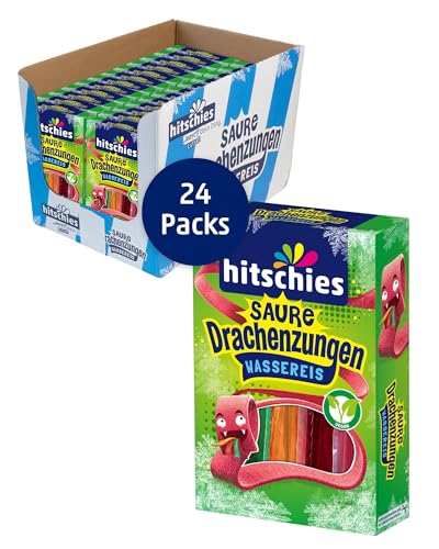 hitschies Saure Drachenzungen Wassereis - Fruchtig-saures Wassereis - Erdbeere, Apfel, Pfirsich & Kirsche - Ideal im Sommer - Vegan - 24 x 400ml von Hitschler