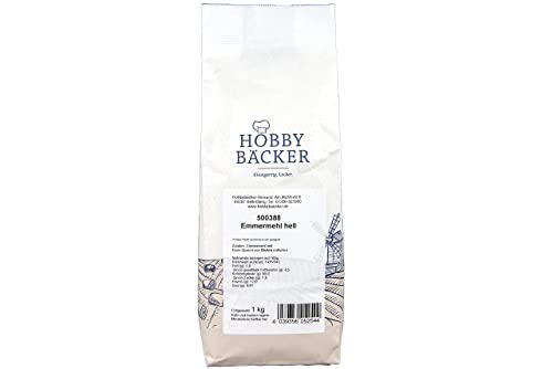 Hobbybäcker Emmermehl hell (1 kg), gut verträglich, Urgetreide, vielseitig einsetzbares Mehl zum Kochen und Backen, ideal für Vorratshaltung von Hobby BÄCKER