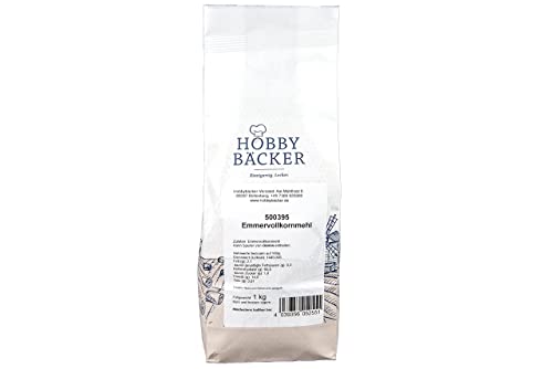 Hobbybäcker Emmervollkornmehl (1 kg), gut bekömmlich, Urgetreide, vielseitig einsetzbares Mehl zum Kochen und Backen, perfekt für Vorratshaltung von Hobby BÄCKER