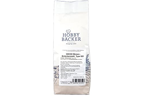 Hobbybäcker Weizen-Brötchenmehl Type 550 (1 kg), fein gemahlenes Weizenmehl zum Backen von Brötchen, Baguette, Pizzateig uvm. von Hobby BÄCKER