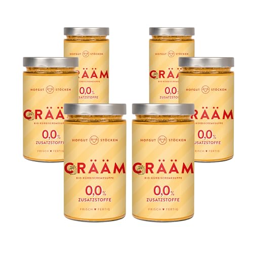 Hofgut Stöcken | Paket 6x Crääm Bio-Kürbiscremesuppe mit Hokkaido | Samtige Cremesuppe ohne Zusatzstoffe | Fertiggericht im Glas | 6 x 620ml von Hofgut Stöcken