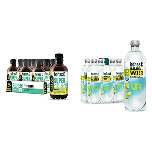 Hohes C Super Shots Immun, 12 x 330ml & Immun Water Limette Ingwer (6 x 750ml), für dein Immunsystem mit Vitamin C & D, nur 3kcal/100ml, ohne Zuckerzusatz, ohne Konservierungsstoffe, vegan von Hohes C